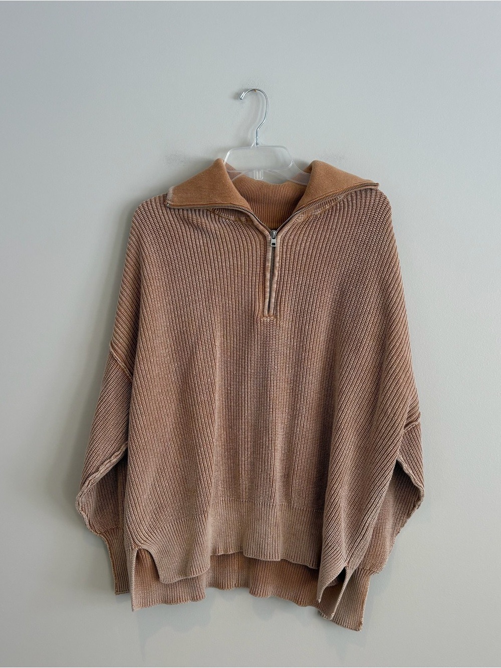aerie Ribbed Half-Zip Tan Knit Sweater Size M - Picture 1 of 5